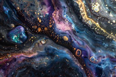 Abstrakte Opal-Textur: Kosmische Fluidität in Blau und Gold